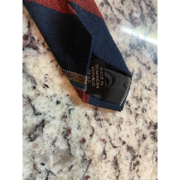 Vtg Private Club Mens Acrylic Neck Tie Black Red Tan American Stripe Work  Dad G - Picture 6 of 7
